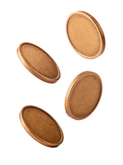 Falling coins create captivating scene of motion and texture, showcasing their shiny surfaces and unique designs