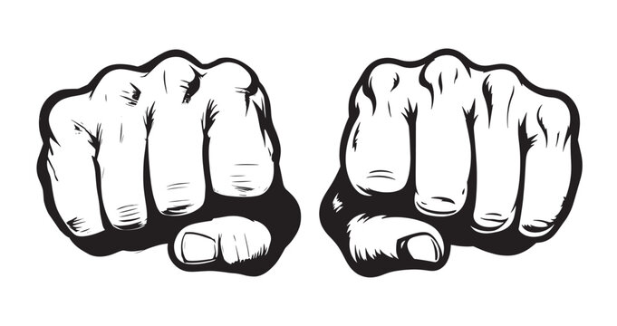 A clenched hand with detailed knuckles illustration , vector fist hand