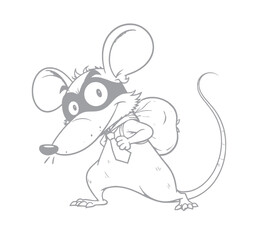rat stealing money bag wearing tie and mask illustration, line art rat , representation coruption illustration