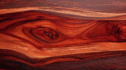 Rich reddish wood surface displaying exquisite natural grain and distinctive knot