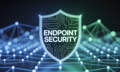 A visual representation of endpoint security with a digital shield and network background.