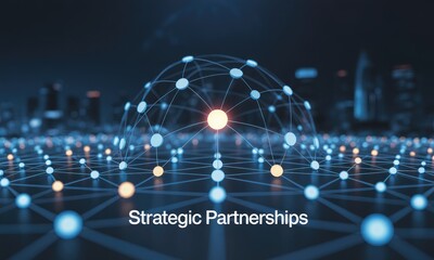 Conceptual network representing strategic partnerships in technology and innovation.