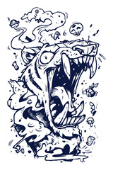 Obraz premium Dramatic Hand-Drawn Illustration of a Roaring Creature with Unique Features