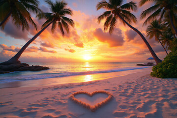 heart drawn in the sand on a beach at sunset2