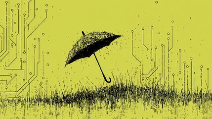 Conceptual image of one umbrella open without context, highlighting abstract design, quiet presence, and visual clarity.