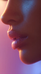 Close-up of a woman's lips and nose, showcasing smooth skin texture and subtle lighting, suggesting beauty and skincare concepts