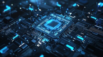 Fototapeta premium Futuristic Circuit Board, Glowing Digital Core