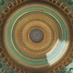 Naklejka premium Ornate, golden dome ceiling with intricate patterns