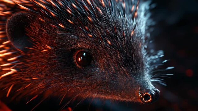 A hedgehog with vivid red quills up close.