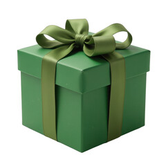 Colorful gift box with a ribbon, vibrant green color, ideal for celebrations, emphasizing joy and surprise. Isolated on white background or PNG