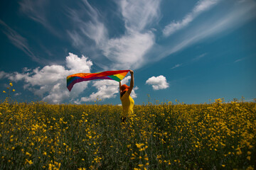 Rainbow, parade and lgbt awareness, inclusion and celebrate with sexuality