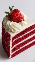 Close-up of a slice of red velvet cake on a white background – red velvet cake wallpaper – bakery wallpaper – red velvet cake image


