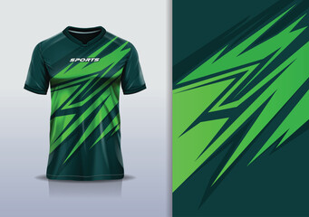 T-shirt mockup abstract sharp line jersey design for football, soccer, racing, esports, running, in green color © Nimpuna O
