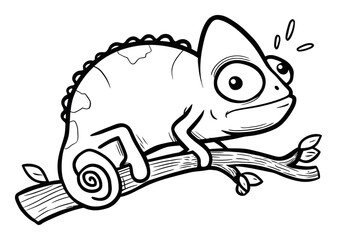 Fototapeta premium Playful Chameleon Illustration in Black and White with Detailed Features