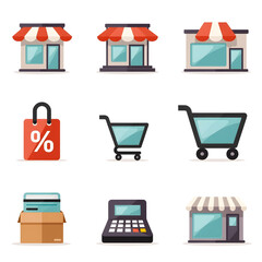 Online payment and storefront vector icons high resolution image