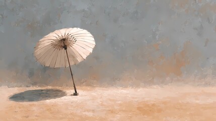 Minimalist composition with a single open umbrella, isolated against a clean background, creating a sense of simplicity and modern elegance.