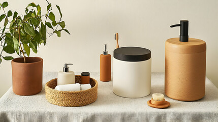 Naklejka premium Stylish Minimalist Bathroom Accessories Display
