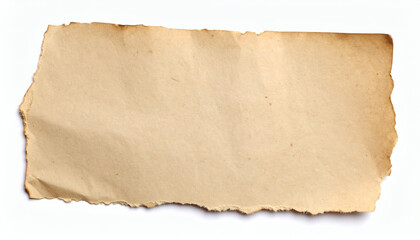 Obraz premium Torn piece of old rough paper isolated on white background for vintage texture, distressed paper design, and antique stationery visuals