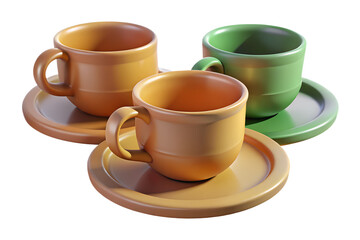 Three coffee cups and saucers