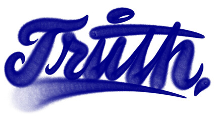 Graffiti tag of the word "TRUTH" in dark blue spray paint style. Urban street art lettering on transparent background, symbolizing honesty, authenticity, and bold expression in modern graffiti culture