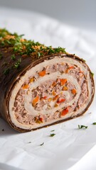 A moist roulade dessert slice with visible swirl, close-up on white – roulade wallpaper – bakery wallpaper – roulade image

