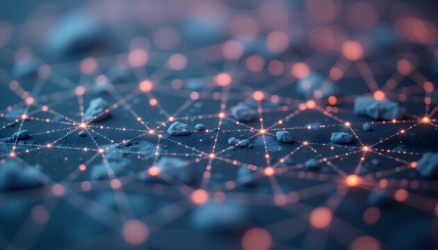 A close up photograph showcases an arrangement of delicate dots connected by fine lines, forming triangular shapes