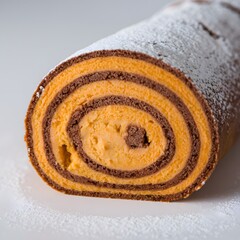 A creamy roulade slice photographed on a clean white surface – roulade wallpaper – bakery wallpaper – roulade image


