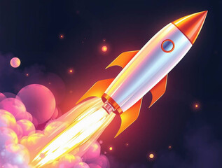 Space rocket flying toward the clouds believable rocket icon Having a successful company concept, generative ai