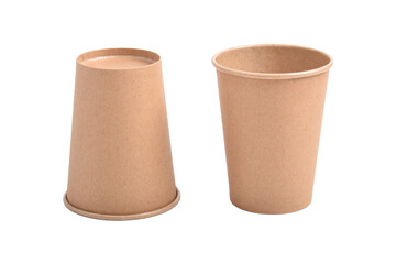 Paper cup isolated on white background. Blank Kraft Cup for Takeaway