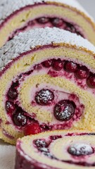 A freshly sliced roulade roll shown in sharp focus on a white background – roulade wallpaper – bakery wallpaper – roulade image


