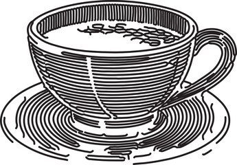 White mug with hot coffee or tea, isolated on a saucer, perfect for a morning breakfast beverage