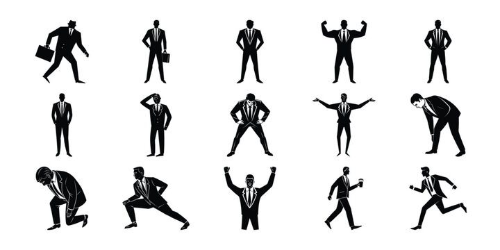 Black silhouette sat people, vector collection, 