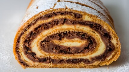 Close-up of a slice of roulade on a white background – roulade wallpaper – bakery wallpaper – roulade image

