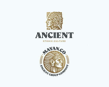 Unique Maya Aztec Inca warrior with tribal element logo template