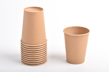 A stack of Paper cup isolated on white background. Cardboard coffee cup