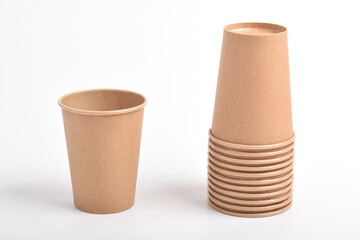 A stack of Paper cup isolated on white background. Cardboard coffee cup