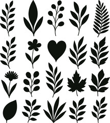 Black floral seamless pattern with leaves and decorative nature elements