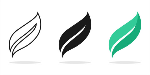 leaf vector flat icons set, isolated on white background