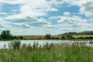 Schapenvacht deken Countryside landscape with sky and fields, real life photo © Reflexpixel