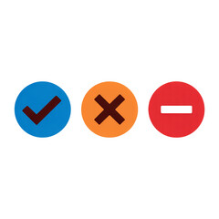 Obraz premium Colorful Icons Set Blue Checkmark, Orange X Mark, Red Minus Sign on Transparent Background