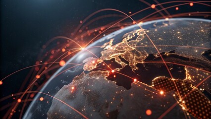 Global network connection over planet Earth. Globalization concept. 3D Rendering,Global network connection covering the earth. 3D illustration. 