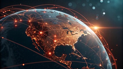 Global network connection over planet Earth. Globalization concept. 3D Rendering,Global network connection covering the earth. 3D illustration. 