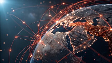 Global network connection over planet Earth. Globalization concept. 3D Rendering,Global network connection covering the earth. 3D illustration. 