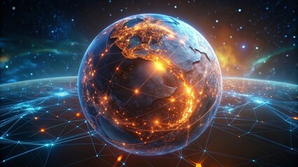 Global network connection over planet Earth. Globalization concept. 3D Rendering,Global network connection covering the earth. 3D illustration. 