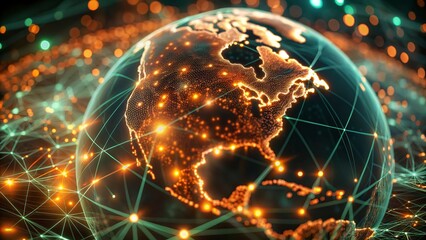 Global network connection over planet Earth. Globalization concept. 3D Rendering,Global network connection covering the earth. 3D illustration. 