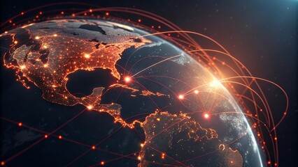 Global network connection over planet Earth. Globalization concept. 3D Rendering,Global network connection covering the earth. 3D illustration. 