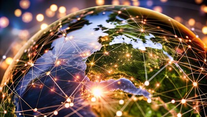 Global network connection over planet Earth. Globalization concept. 3D Rendering,Global network connection covering the earth. 3D illustration. 