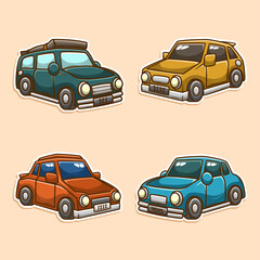 Car doodle sticker collection set
