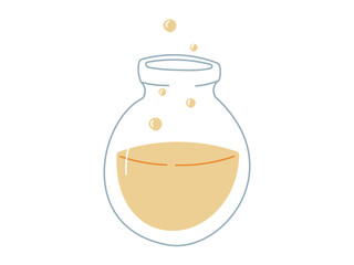 Vector flat isolated illustration of a round glass flask filled with yellow liquid and bubbles. Perfect for educational materials, school science designs, chemistry lessons, and fun learning projects.