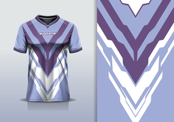 T-shirt mockup abstract sharp line jersey design for football, soccer, racing, esports, running, in purple blue color